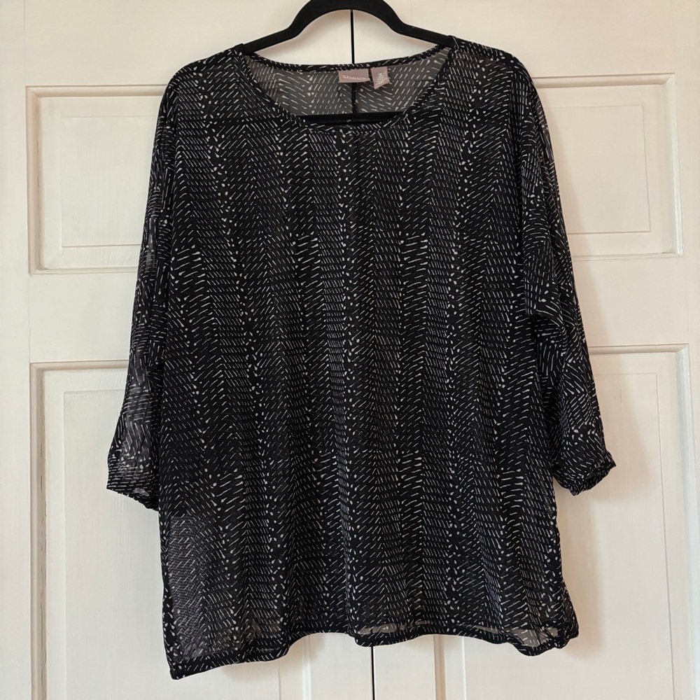 Chico's Size 3 Black White Patterned Sheer‎ Blouse Dolman Sleeve Chicos Size XL